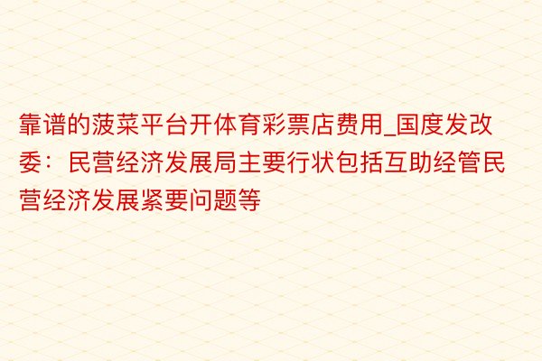 靠谱的菠菜平台开体育彩票店费用_国度发改委：民营经济发展局主要行状包括互助经管民营经济发展紧要问题等